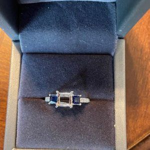 14K White Gold Blue Sapphire Ring, 6.5